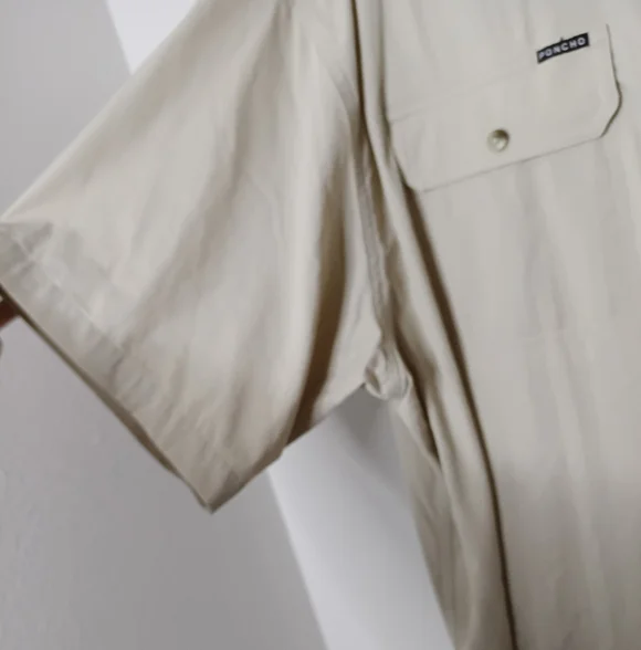 Men's Poncho Magnetic Pocket Regular Fit Short Sleeve Button Front Shirt Outdoor - Picture 4 of 10